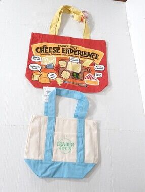 Trader Joe's Past Blue Mini Tote & Trader Joe's Cheese Experience Tote Bag NWT